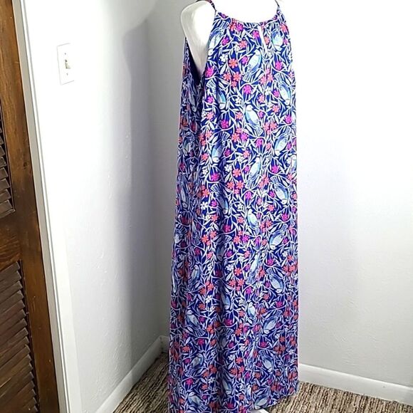 Old Navy Dresses & Skirts - Old Navy Light Blue Sleeveless Maxi-Dress, Pink Flowers, White Birds, Size Large